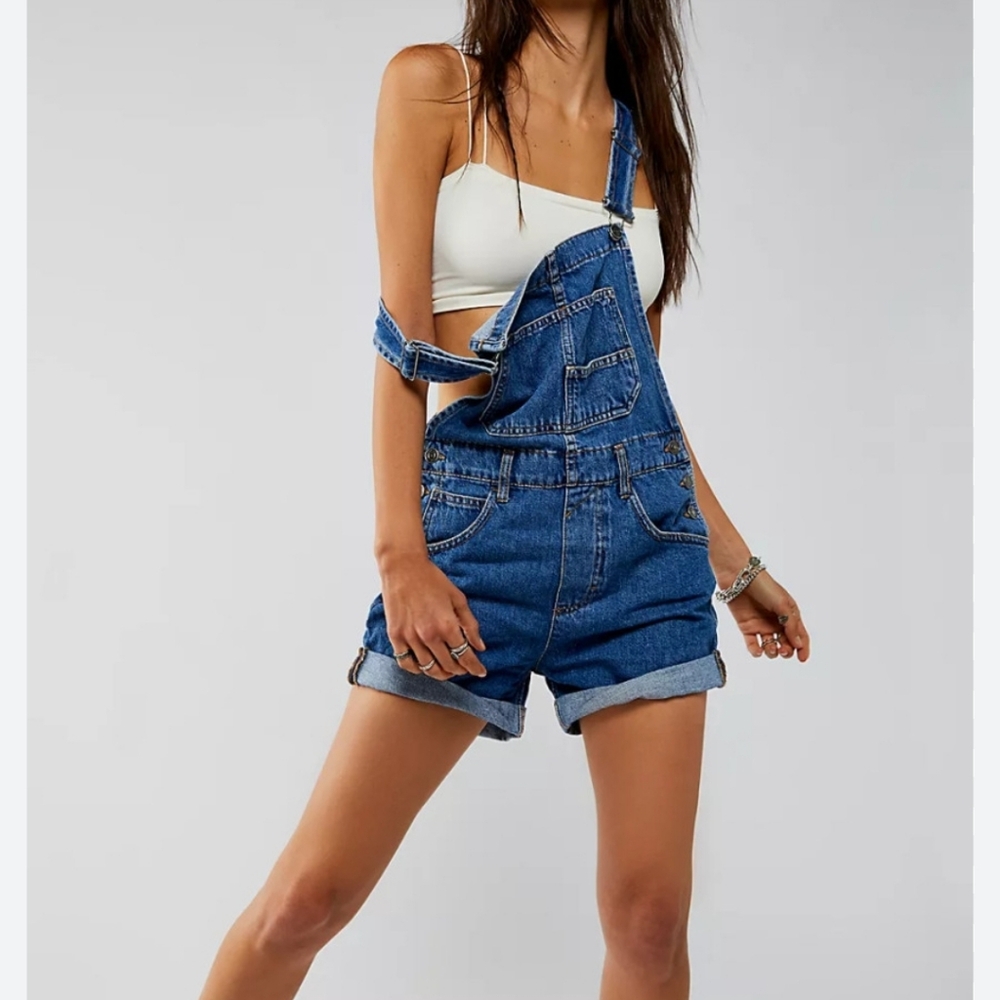 Free People Denim Short Overalls